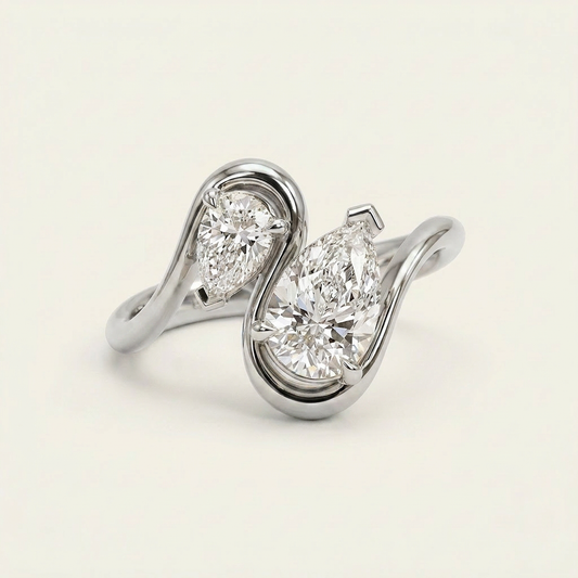 Moissanite 3.50 CT Pear Cut Diamond Toi Et Moi Ring