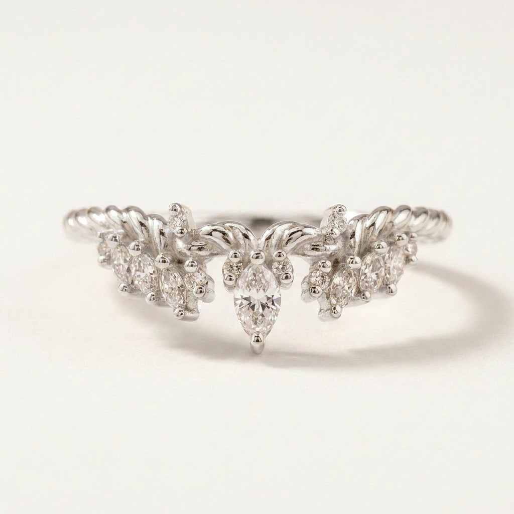 Moissanite 0.25 CT Marquise & Round Cut Diamond Ring (V-Midcentury)