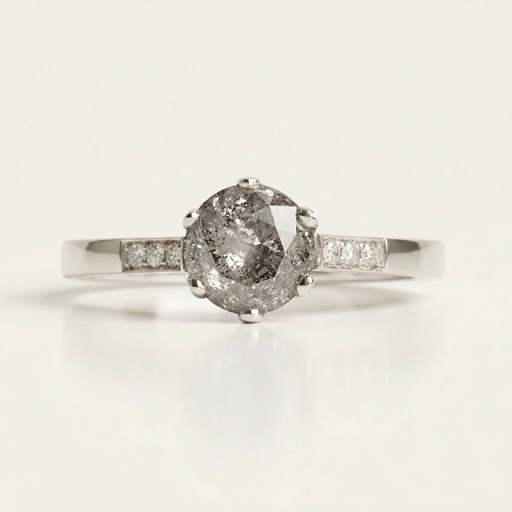 1.60 CT Round Cut Salt and Pepper Diamond Solitaire Ring