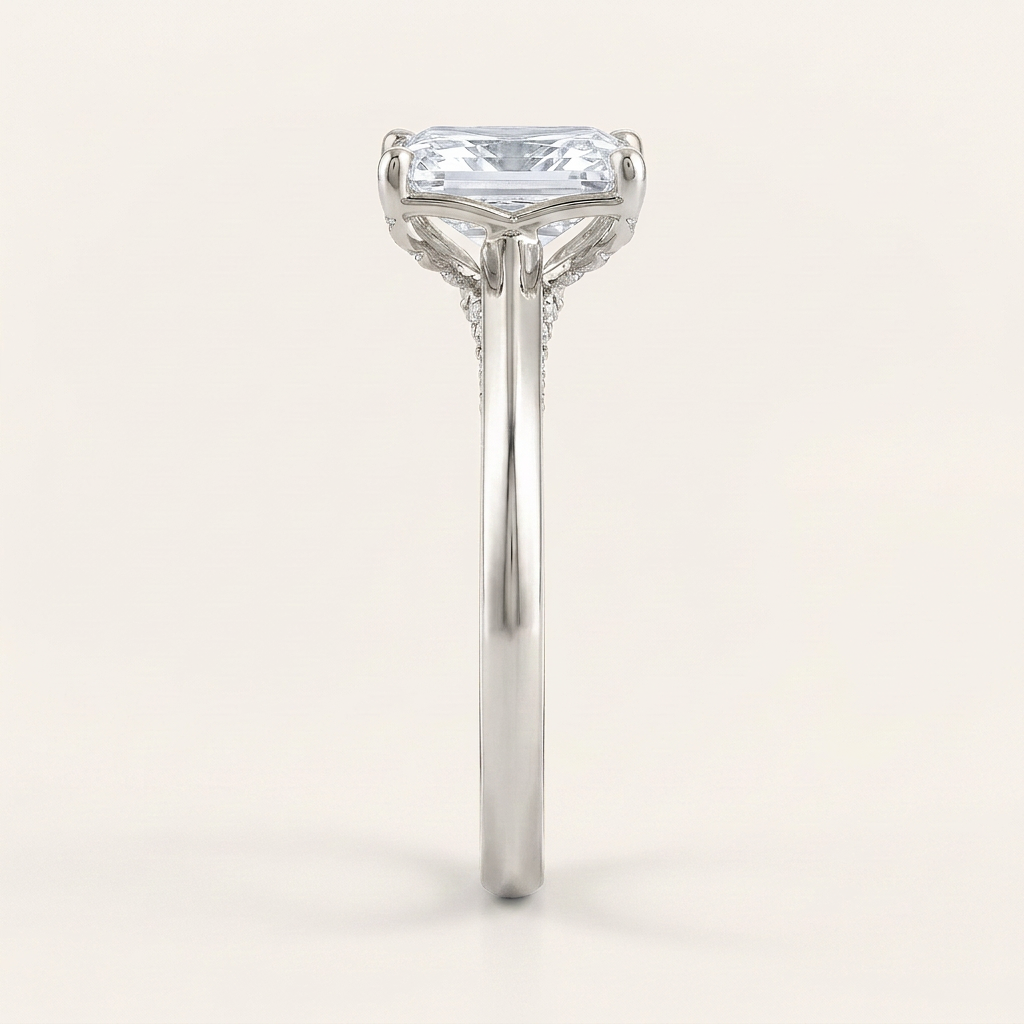 Lab Grown 2.00 CT Radiant Cut Diamond Pavé Solitaire Ring