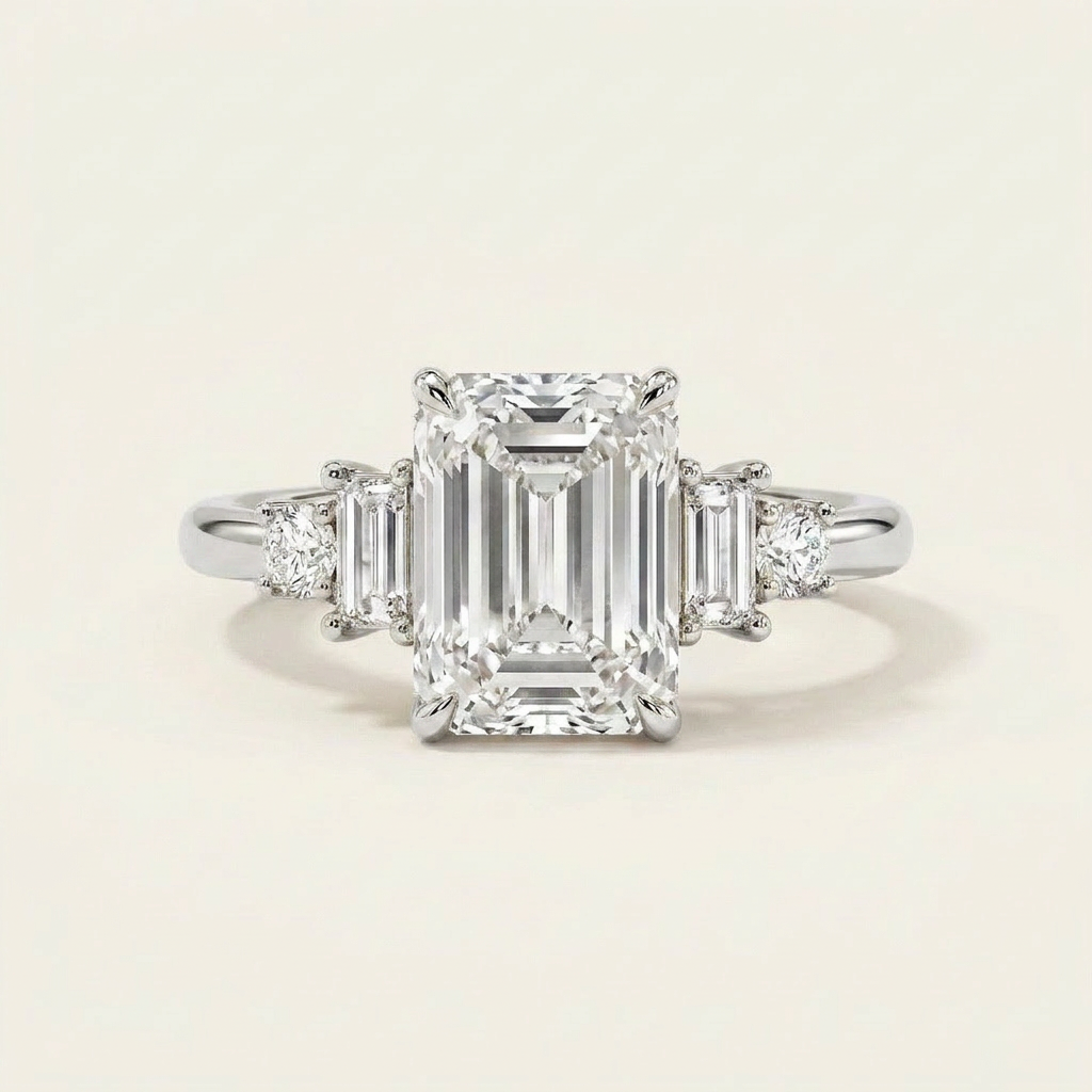 Moissanite 3.92 CT Cushion & Round Cut Diamond Cluster Five-Stone Ring