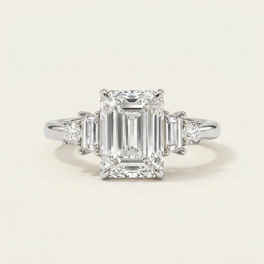 Moissanite 3.92 CT Cushion & Round Cut Diamond Cluster Five-Stone Ring