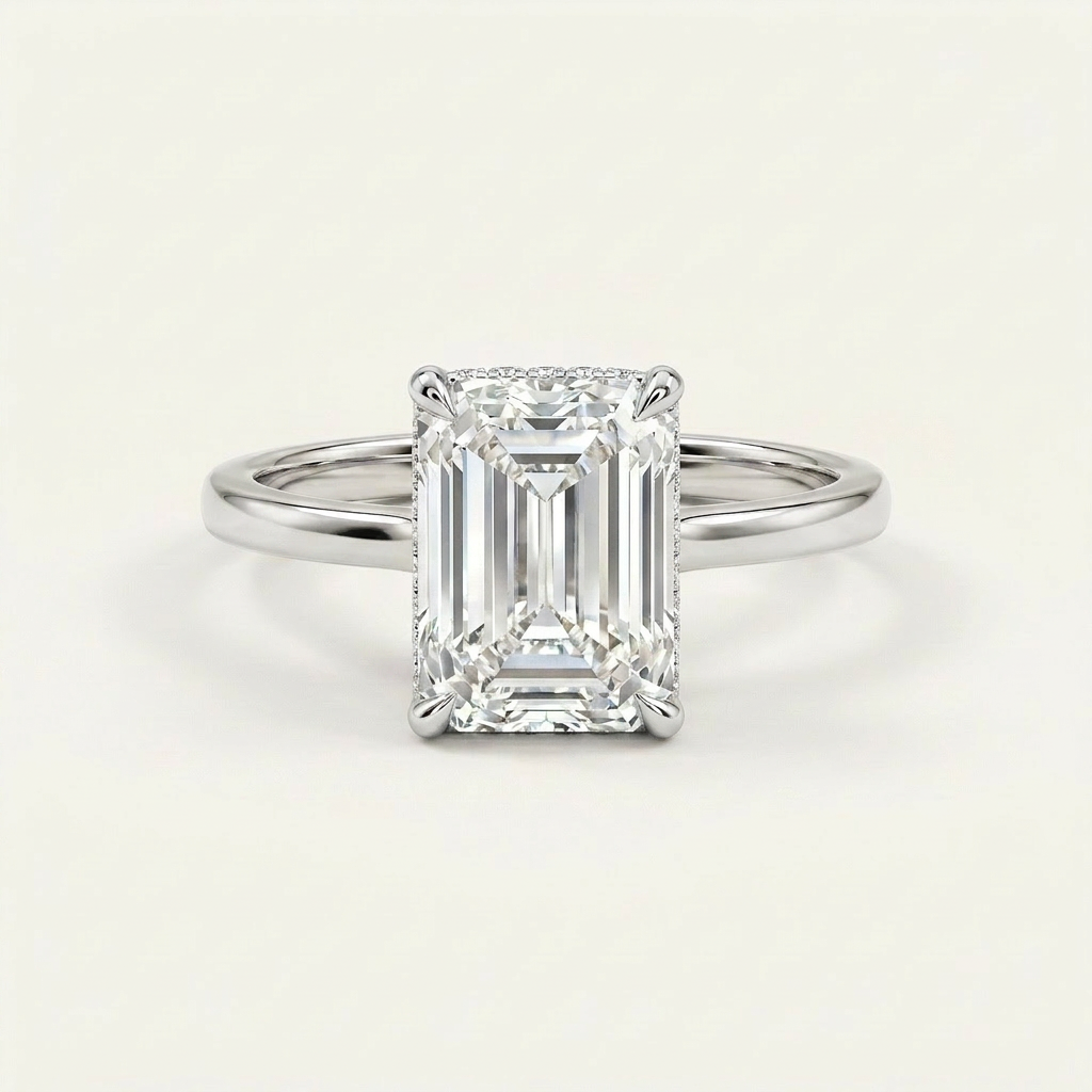 Moissanite 2.00 CT Emerald Cut Diamond Solitaire Ring (V2)