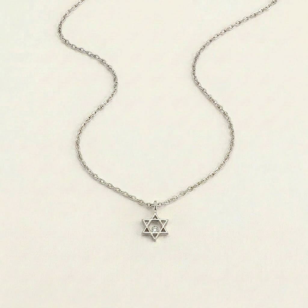 Moissanite 0.15 CT Round Cut Diamond Star of David Necklace