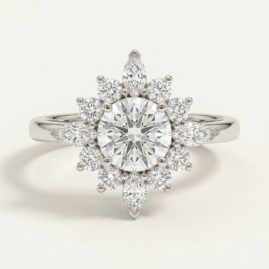 Moissanite 3.27 CT Round & Marquise Cut Diamond Cluster Ring