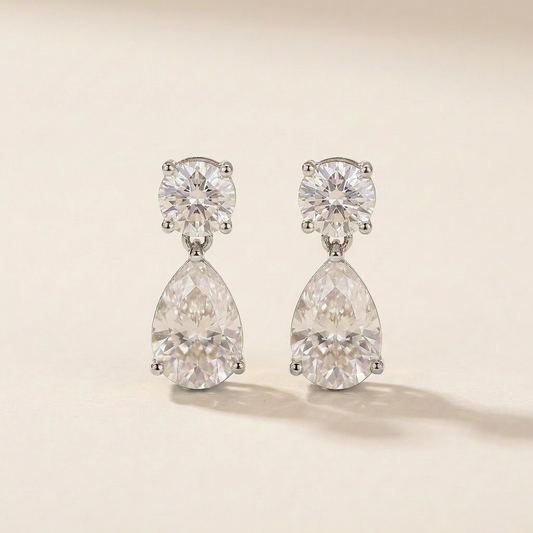 Moissanite 4.00 CT Round & Pear Cut Diamond Drop Earrings