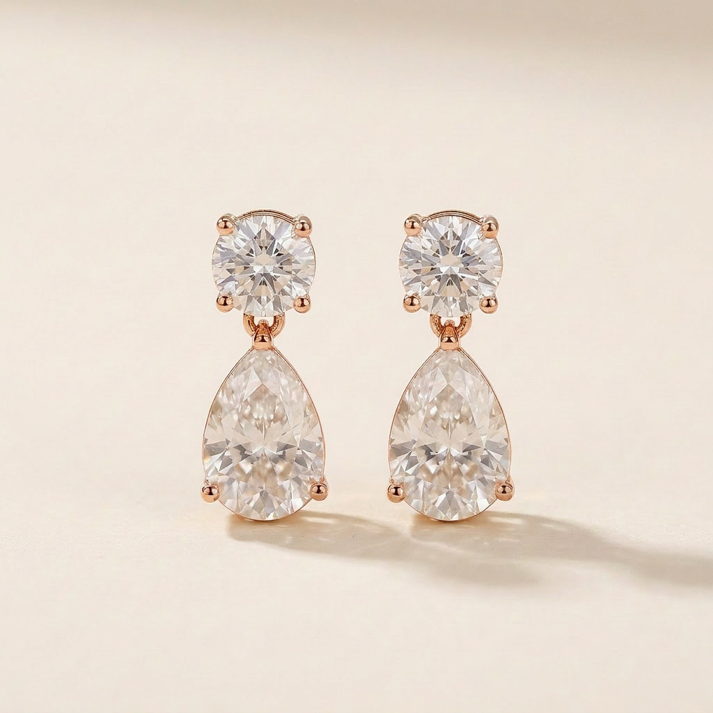 Moissanite 4.00 CT Round & Pear Cut Diamond Drop Earrings