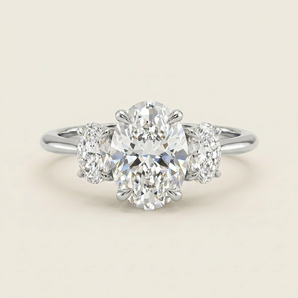 Moissanite 2.40 CT Oval Cut Diamond Three Stone Ring