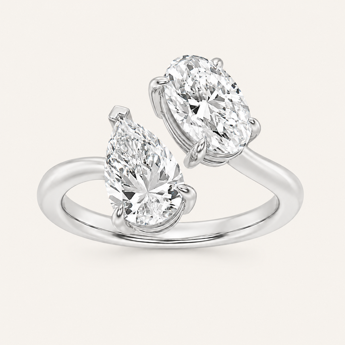 Lab Grown Diamond 3.00 CT Oval & Pear Cut Toi Et Moi Ring