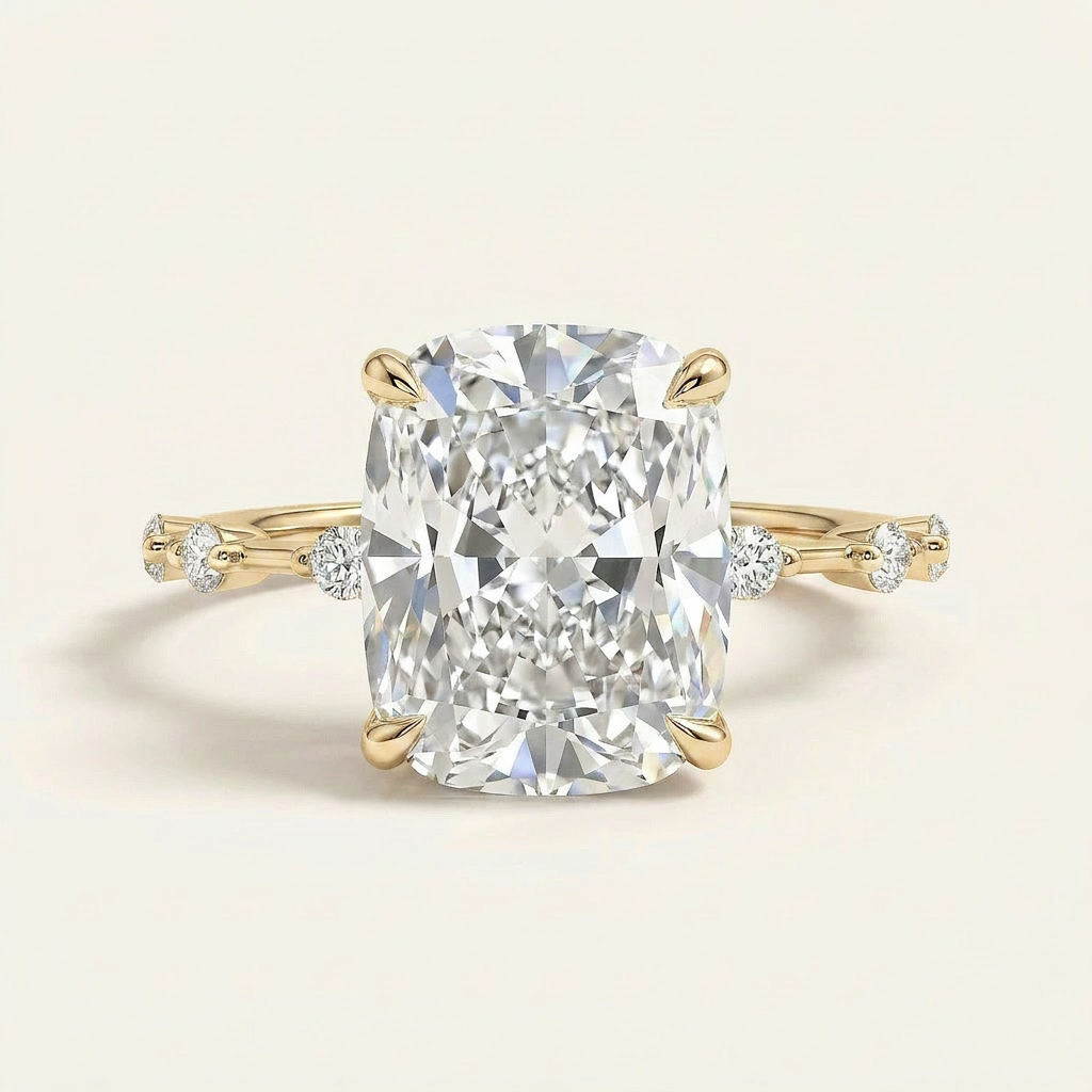 Moissanite 5.00 CT Cushion & Round Cut Diamond Solitaire Ring