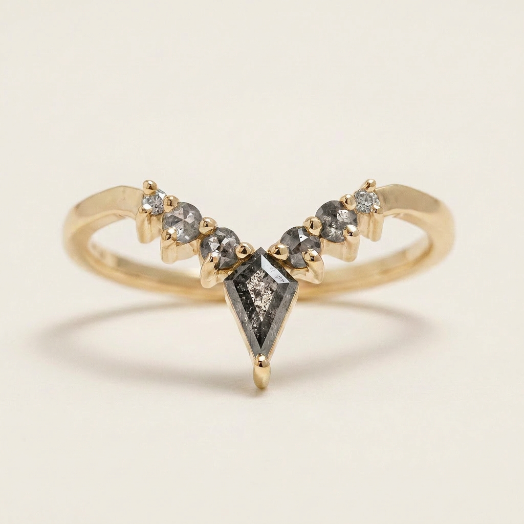 0.45 CT Kite & Round Cut Salt and Pepper Diamond Ring