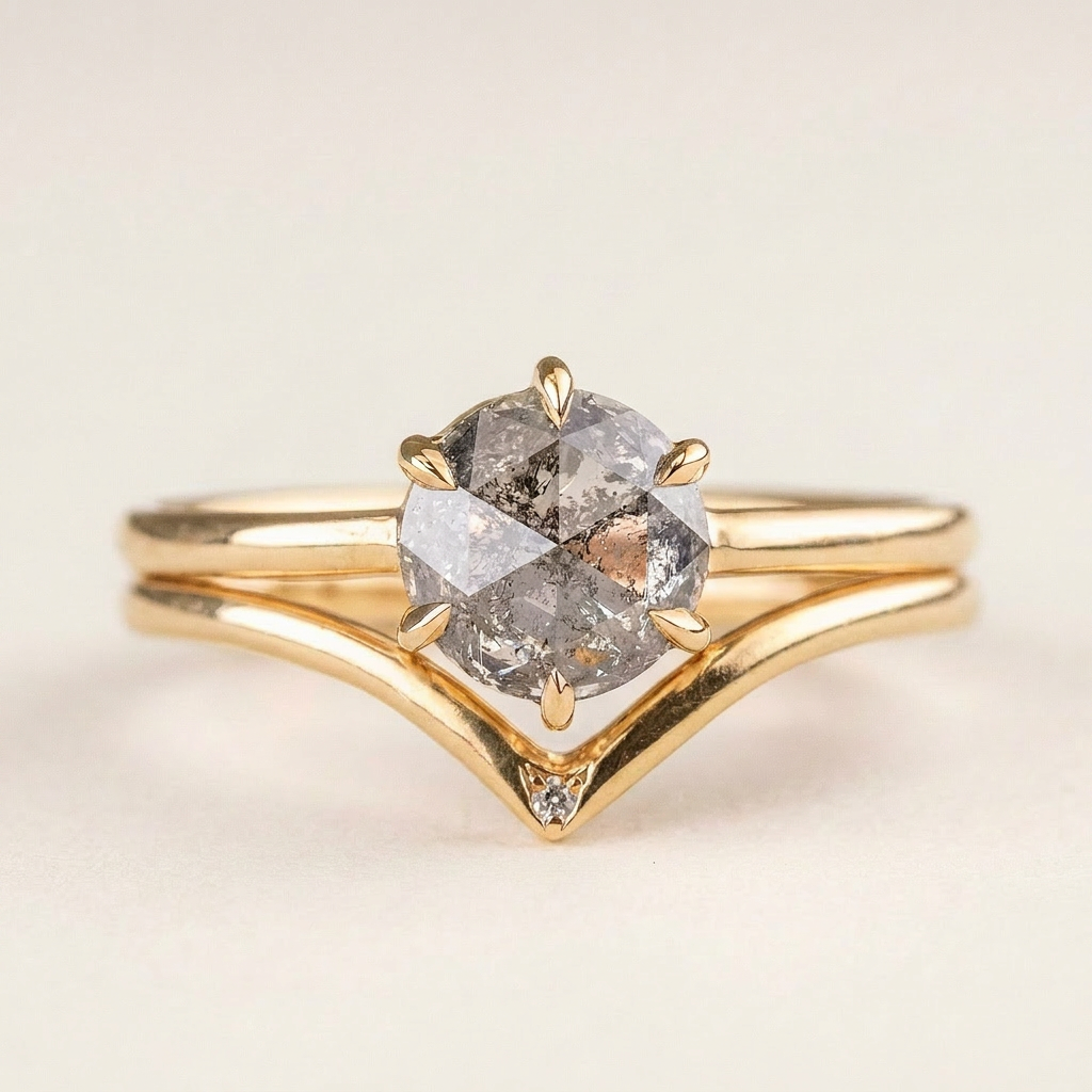 1.10 CT Round Cut Salt and Pepper Diamond Solitaire Ring