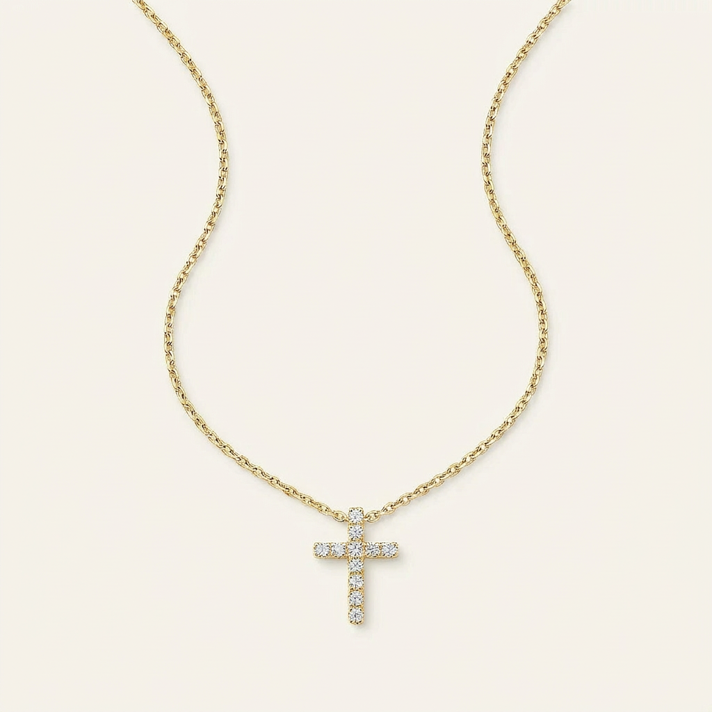Moissanite 0.17 CT Round Cut Diamond Cross Necklace