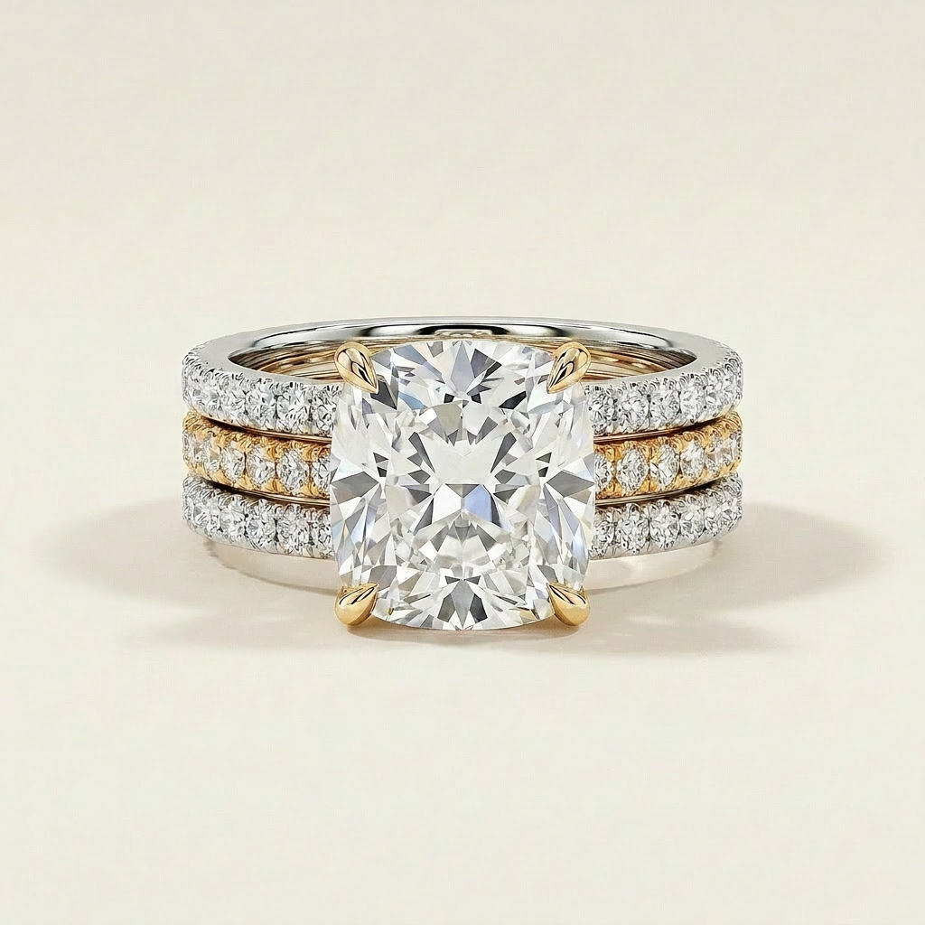 Moissanite 2.50 CT Cushion & Round Cut Diamond Solitaire Ring (V-Moisaanite)