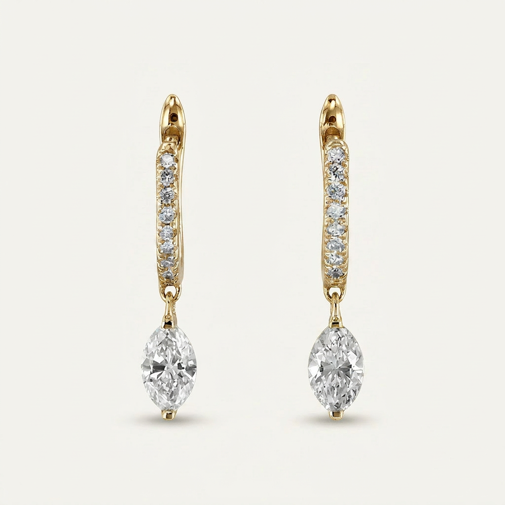 Moissanite 0.63 CT Round & Marquise Cut Diamond Hoop Earrings