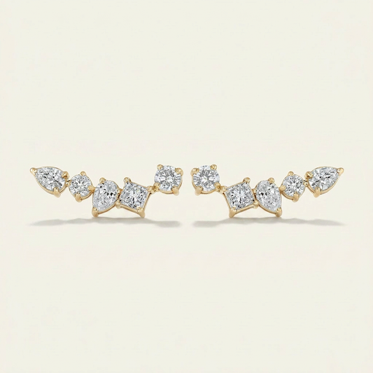Moissanite 1.28 CT Round & Princess Cut Diamond Stud Earrings