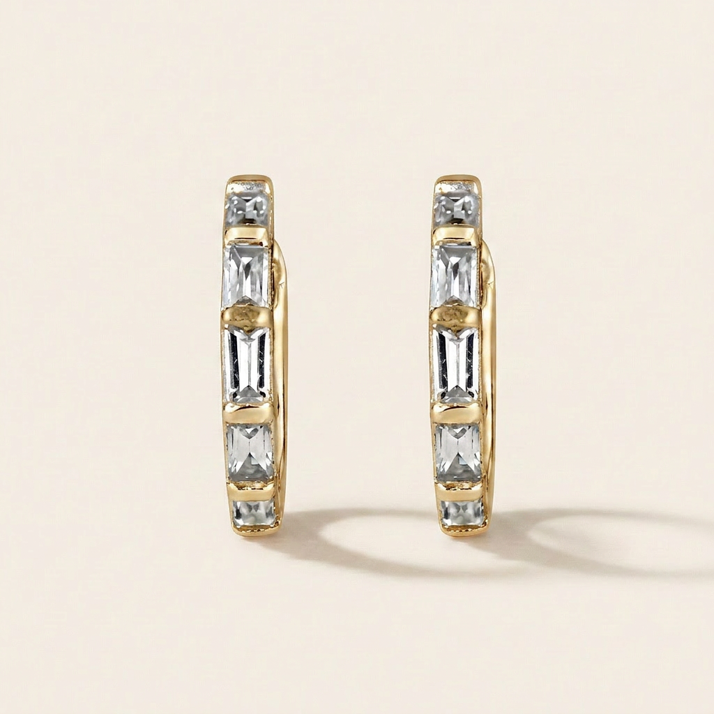 Moissanite 0.22 CT Baguette Cut Diamond Hoop Earring