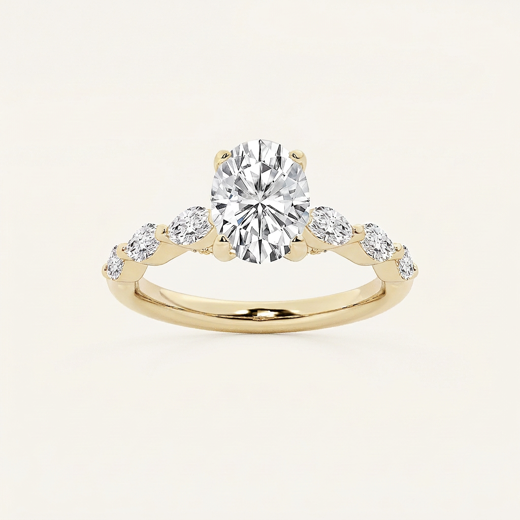 Lab Grown 1.40 CT Oval & Marquise Cut Diamond Solitaire with Side Stones Ring