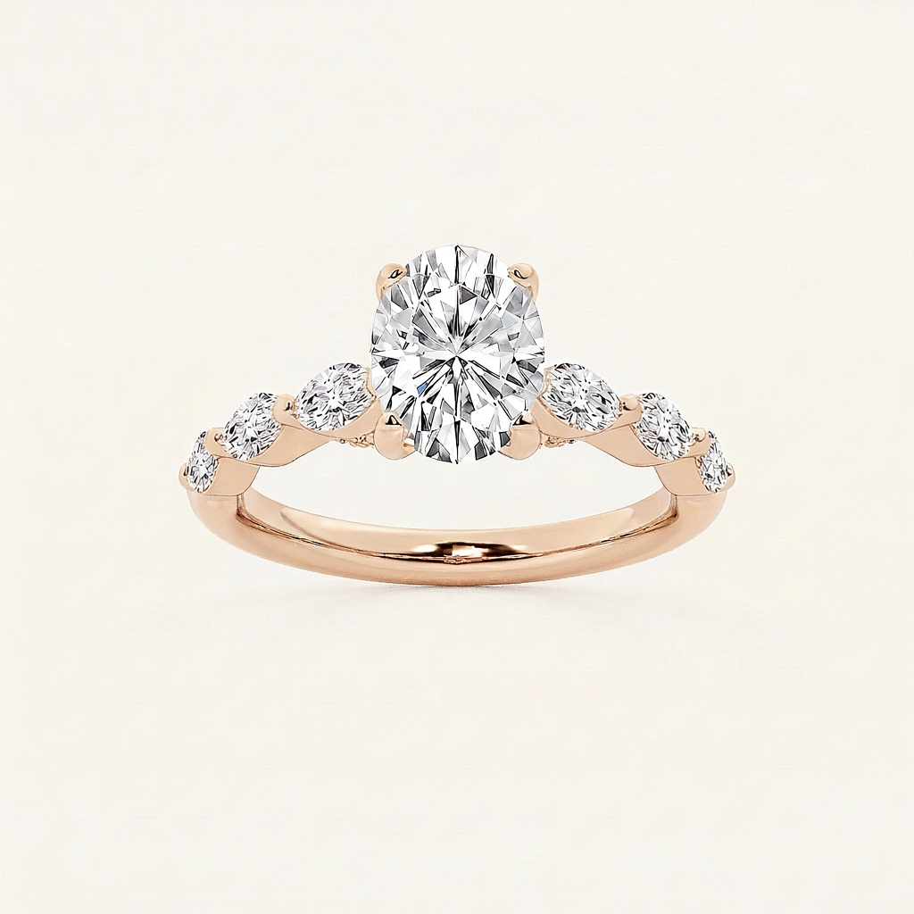 Lab Grown 1.40 CT Oval & Marquise Cut Diamond Solitaire with Side Stones Ring