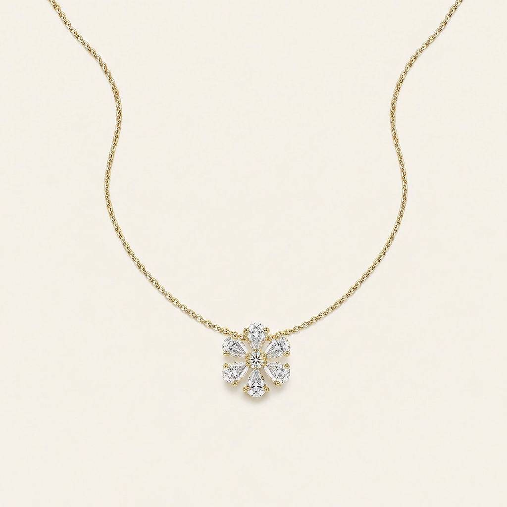 Moissanite 0.70 CT Pear & Round Cut Diamond Floral Necklace