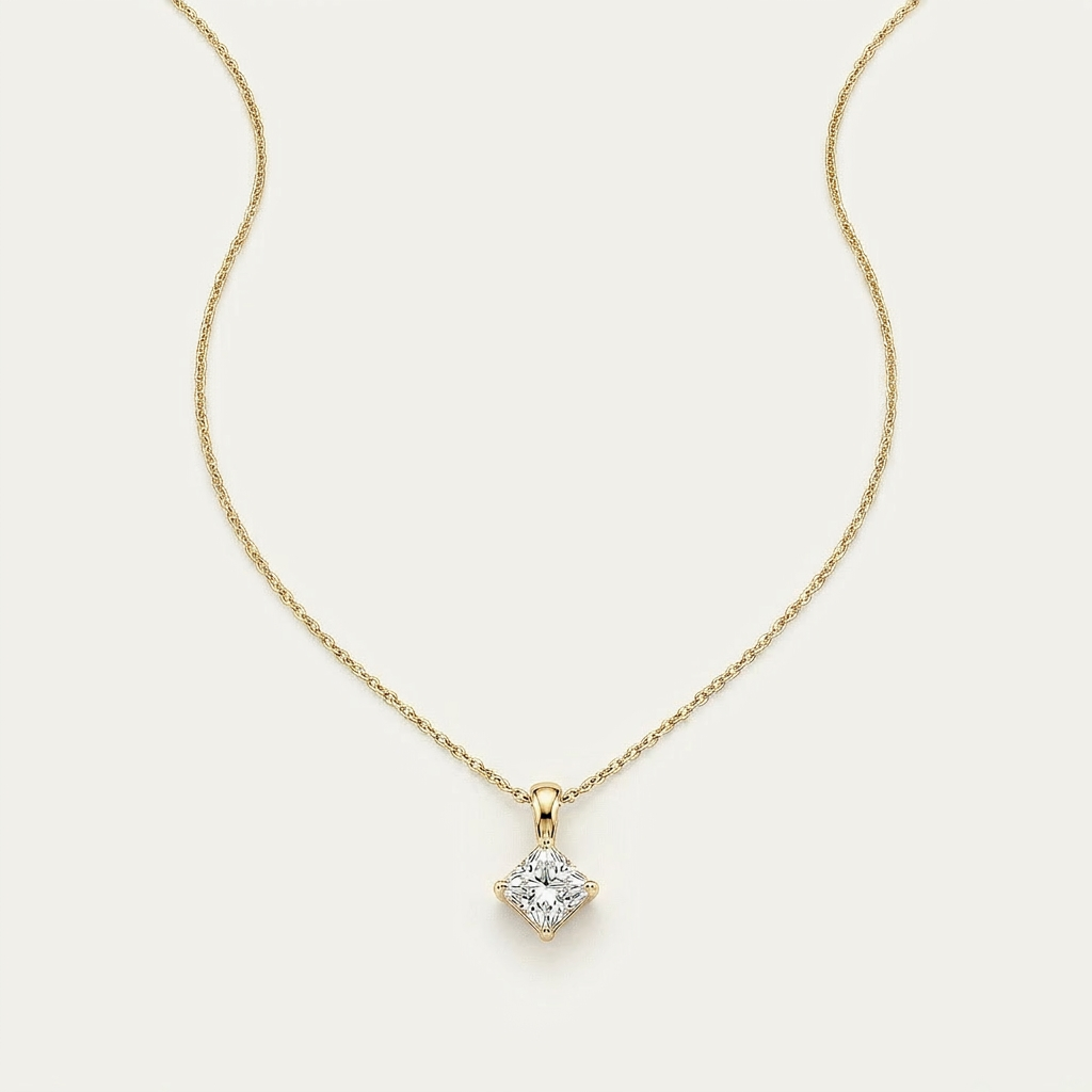 Moissanite 0.40 CT Princess Cut Diamond Solitaire Necklace