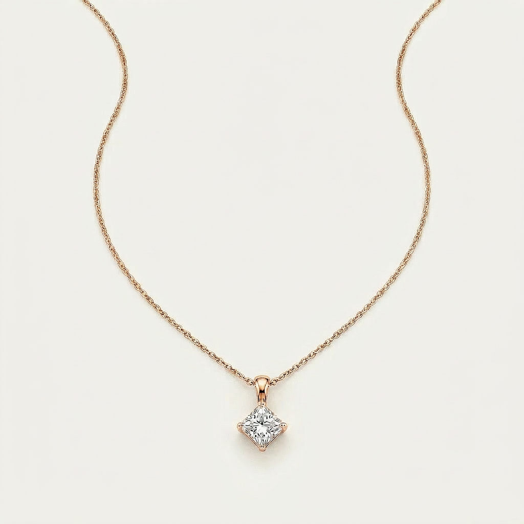 Moissanite 0.40 CT Princess Cut Diamond Solitaire Necklace