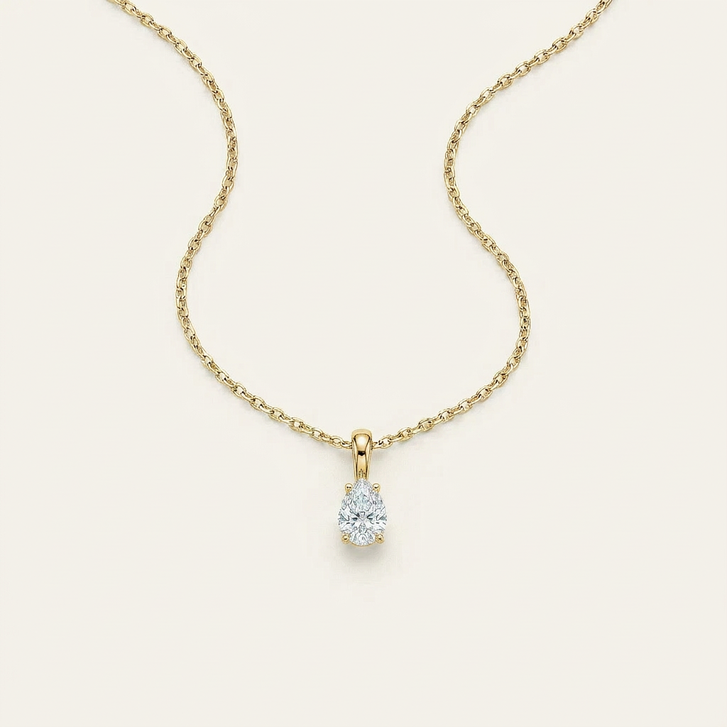Moissanite 0.20 CT Pear Cut Diamond Solitaire Necklace