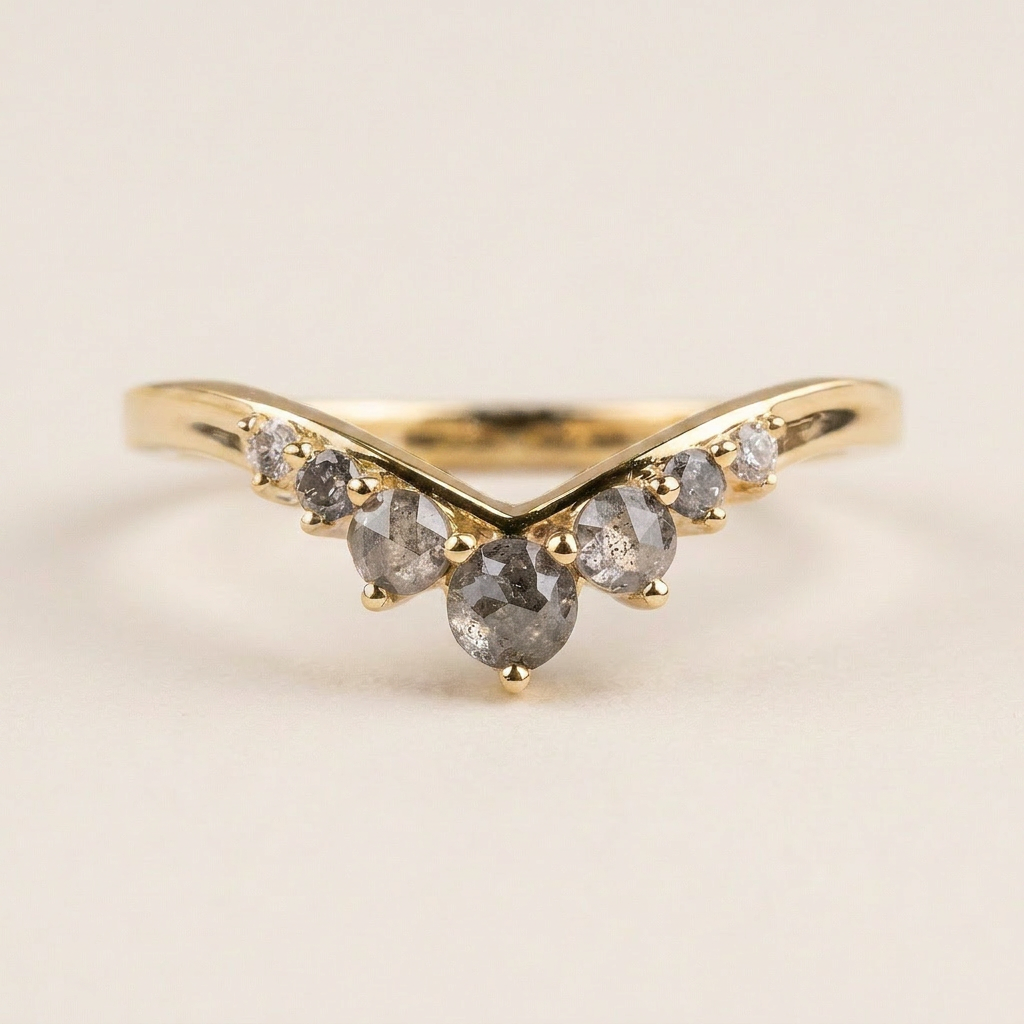 0.35 CT Round Cut Salt and Pepper Diamond Ring