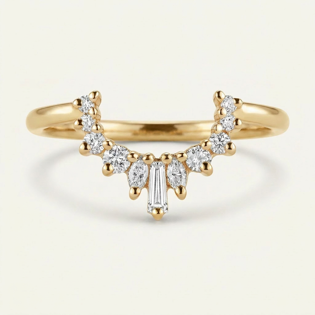 Moissanite 0.25 CT Baguette & Round Cut Diamond Ring (V-Edwardian)