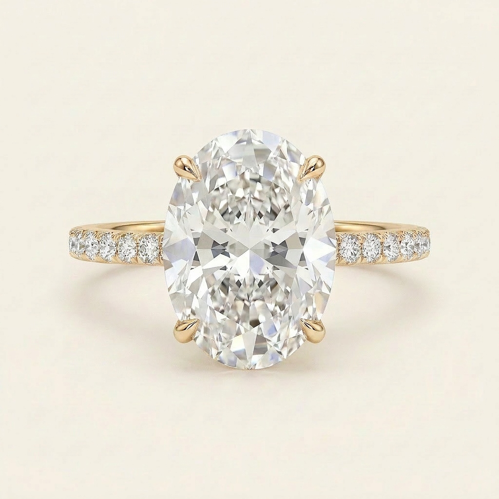 Moissanite 3.50 CT Oval & Round Cut Diamond Solitaire Ring (V-Gothic)