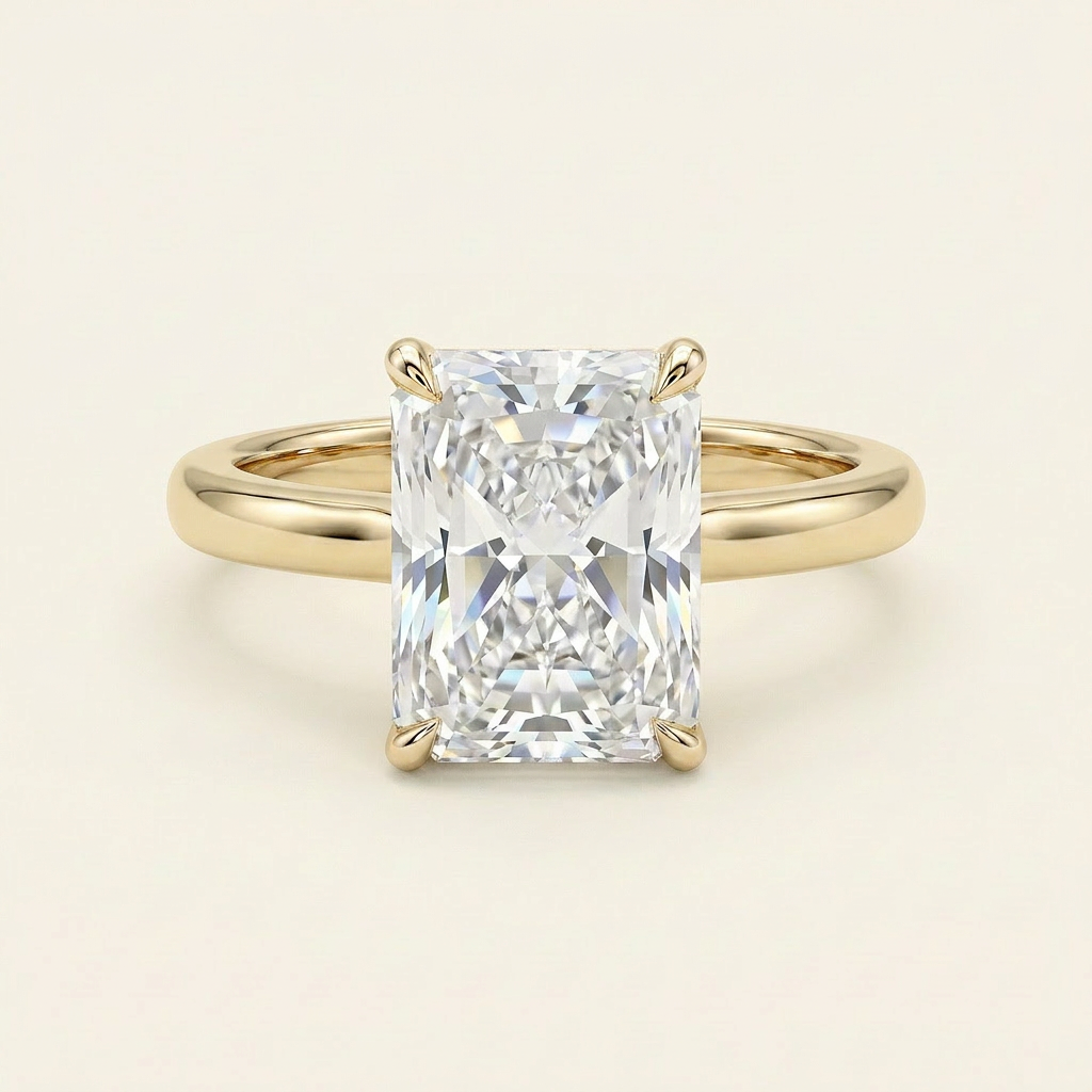 Moissanite 3.10 CT Radiant Cut Diamond Solitaire Ring (V-Moisaanite)