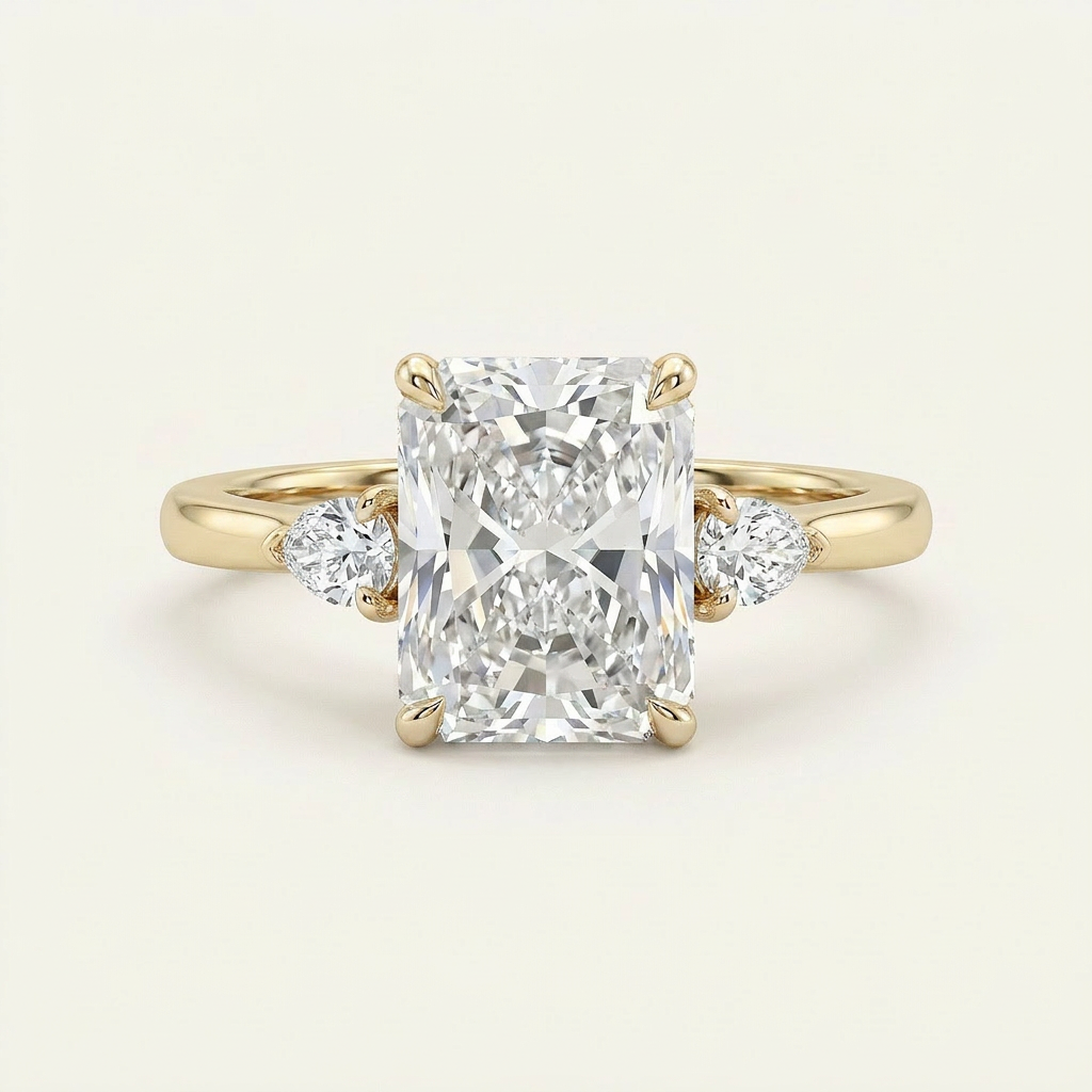 Lab Grown 2.05 CT Radiant & Pear Cut Diamond Three Stone Ring