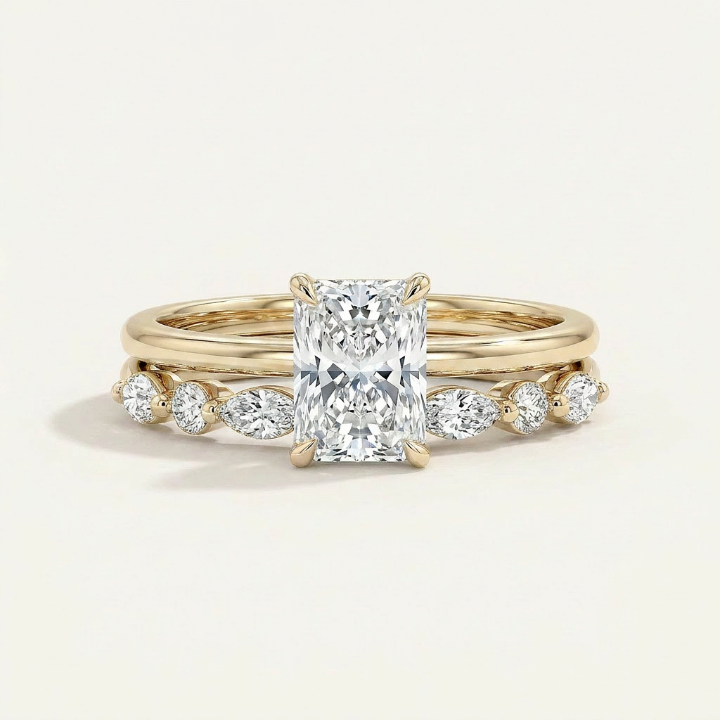 Moissanite 3.10 CT Radiant Cut Diamond Solitaire Ring (V-Brutalist)