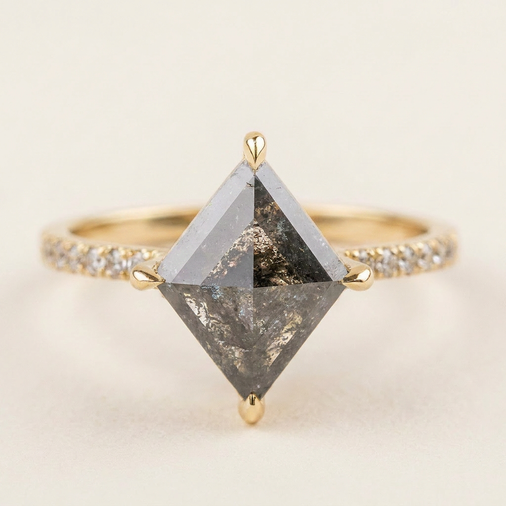 1.40 CT Kite Cut Salt and Pepper Diamond Cluster Ring