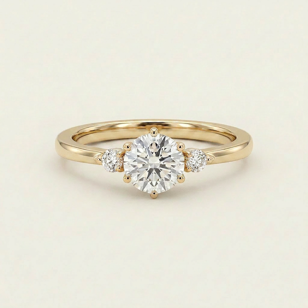 Lab Grown 0.80 CT Round Cut Diamond Three Stone Ring
