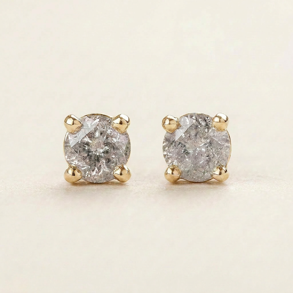 0.80 CT Marquise & Round Cut Salt and Pepper Diamond Stud Earrings