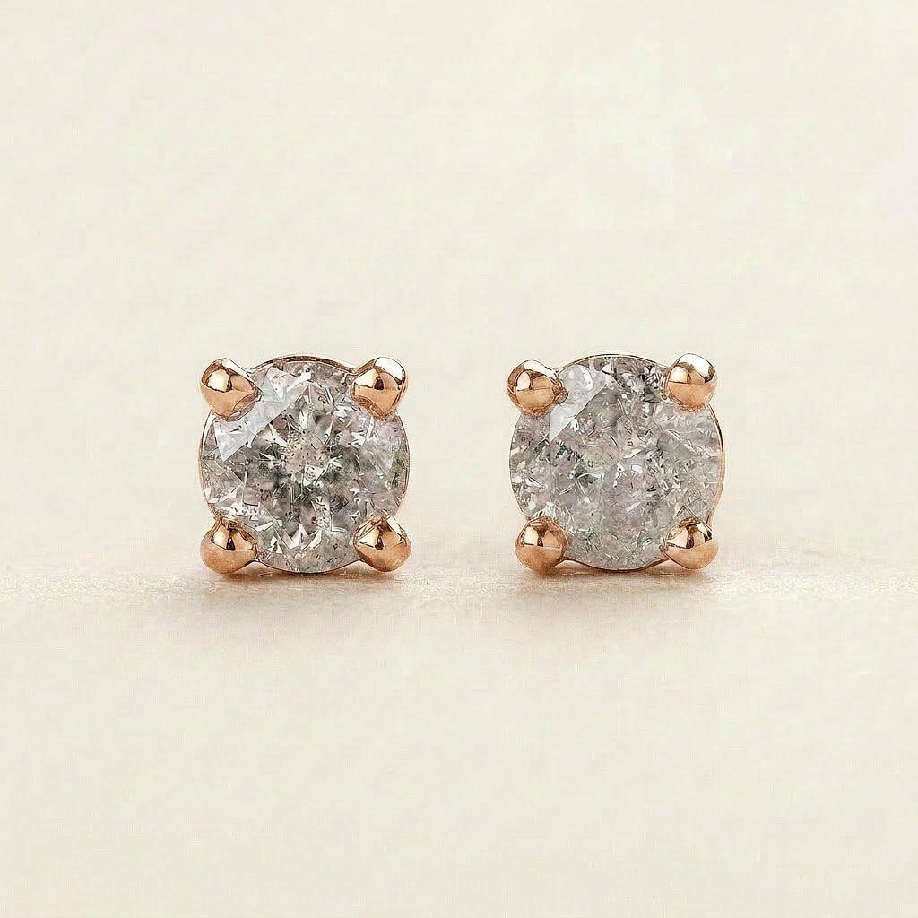 0.80 CT Marquise & Round Cut Salt and Pepper Diamond Stud Earrings