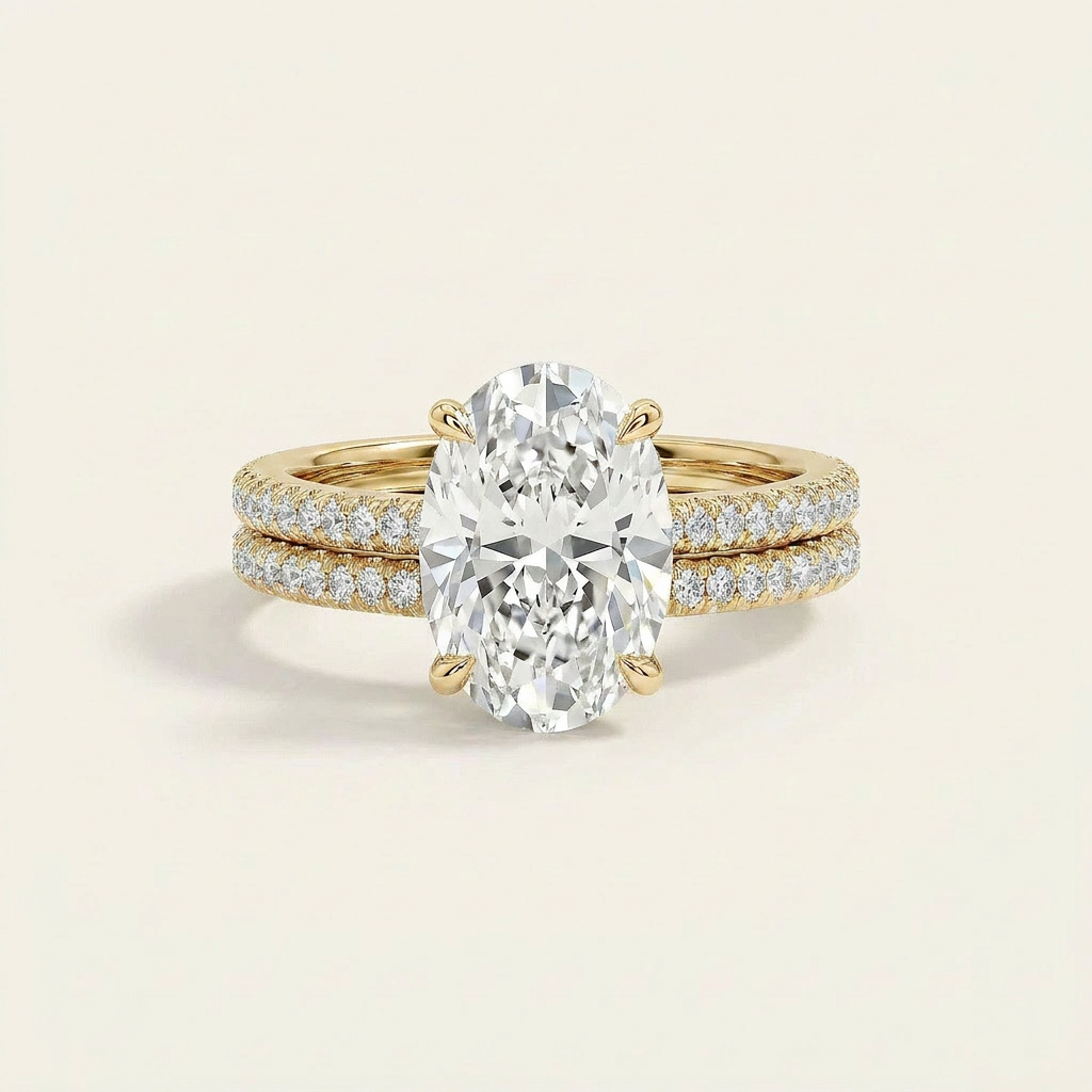 Moissanite 3.50 CT Oval & Round Cut Diamond Solitaire Ring (V-Bohohippie)