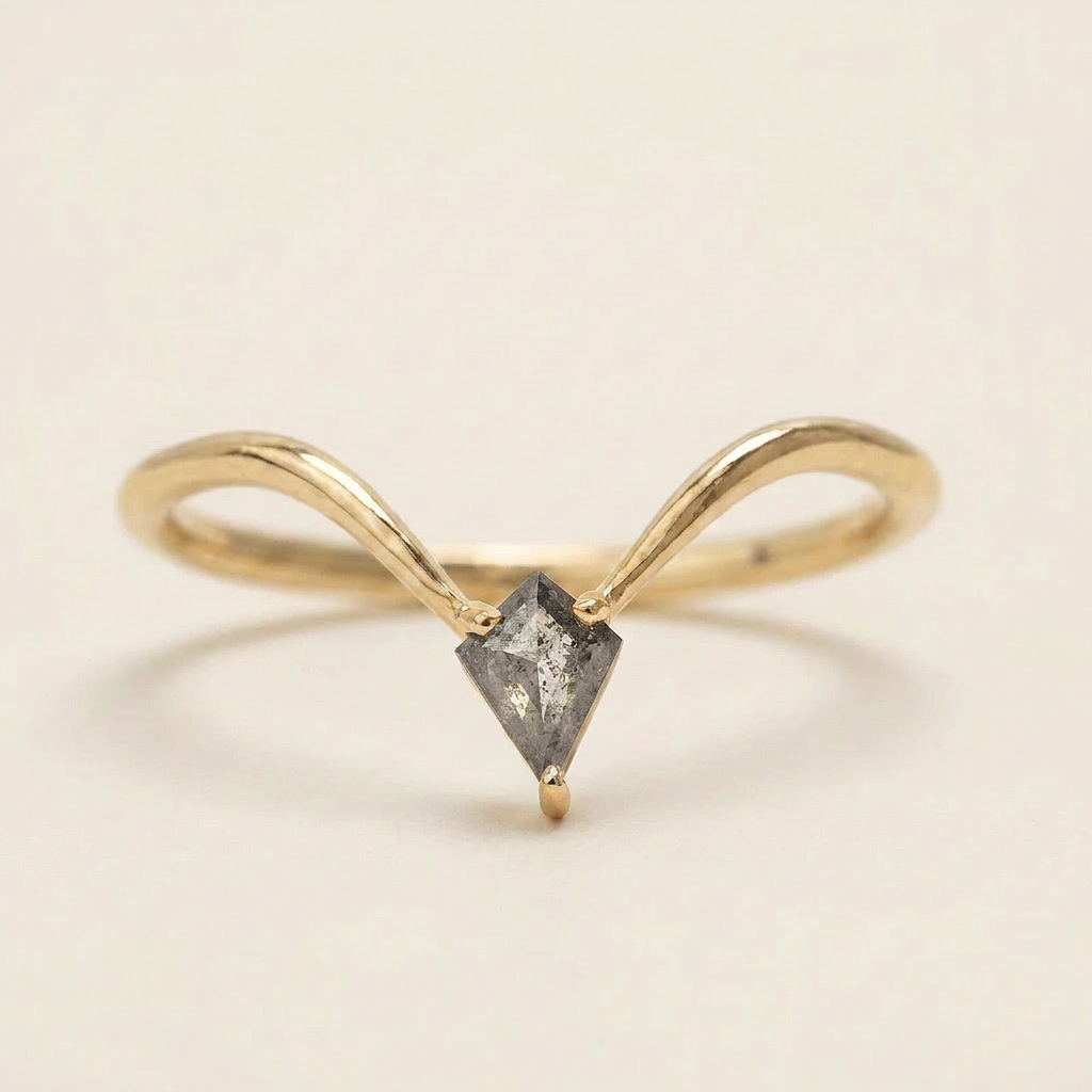 0.15 CT Kite Cut Salt and Pepper Diamond Ring (V-Pepper)