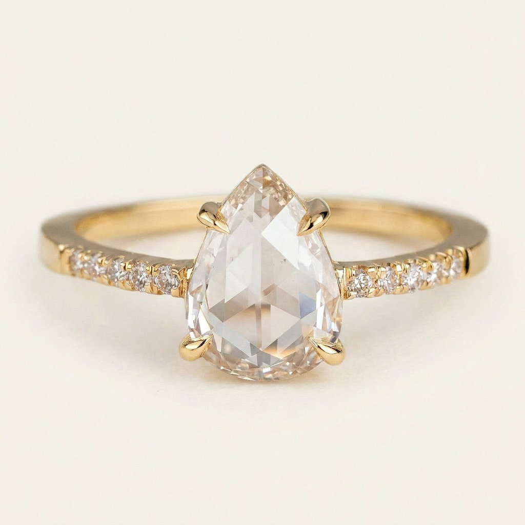 1.70 CT Pear Cut Salt and Pepper Diamond Solitaire Ring (V3)