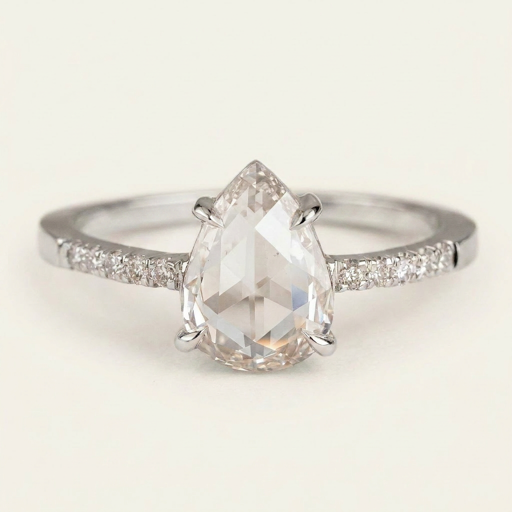 1.70 CT Pear Cut Salt and Pepper Diamond Solitaire Ring (V3)