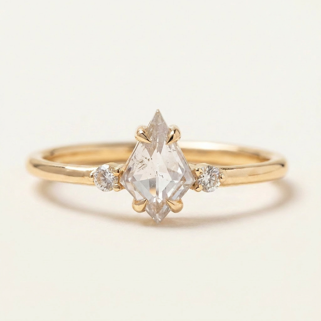 1.80 CT Kite & Round Cut Salt and Pepper Diamond Three Stone Ring