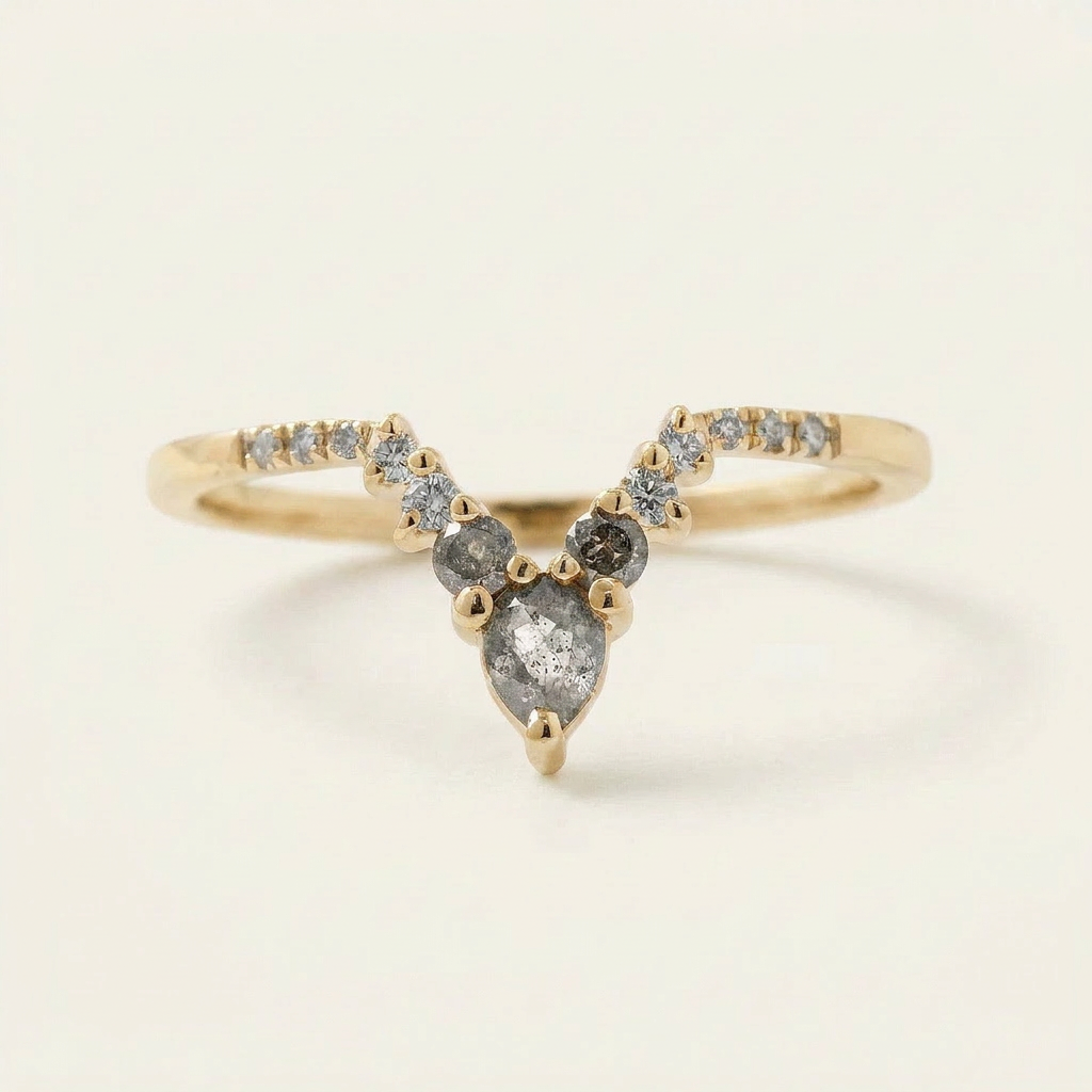 0.40 CT Pear & Round Cut Salt and Pepper Diamond Ring