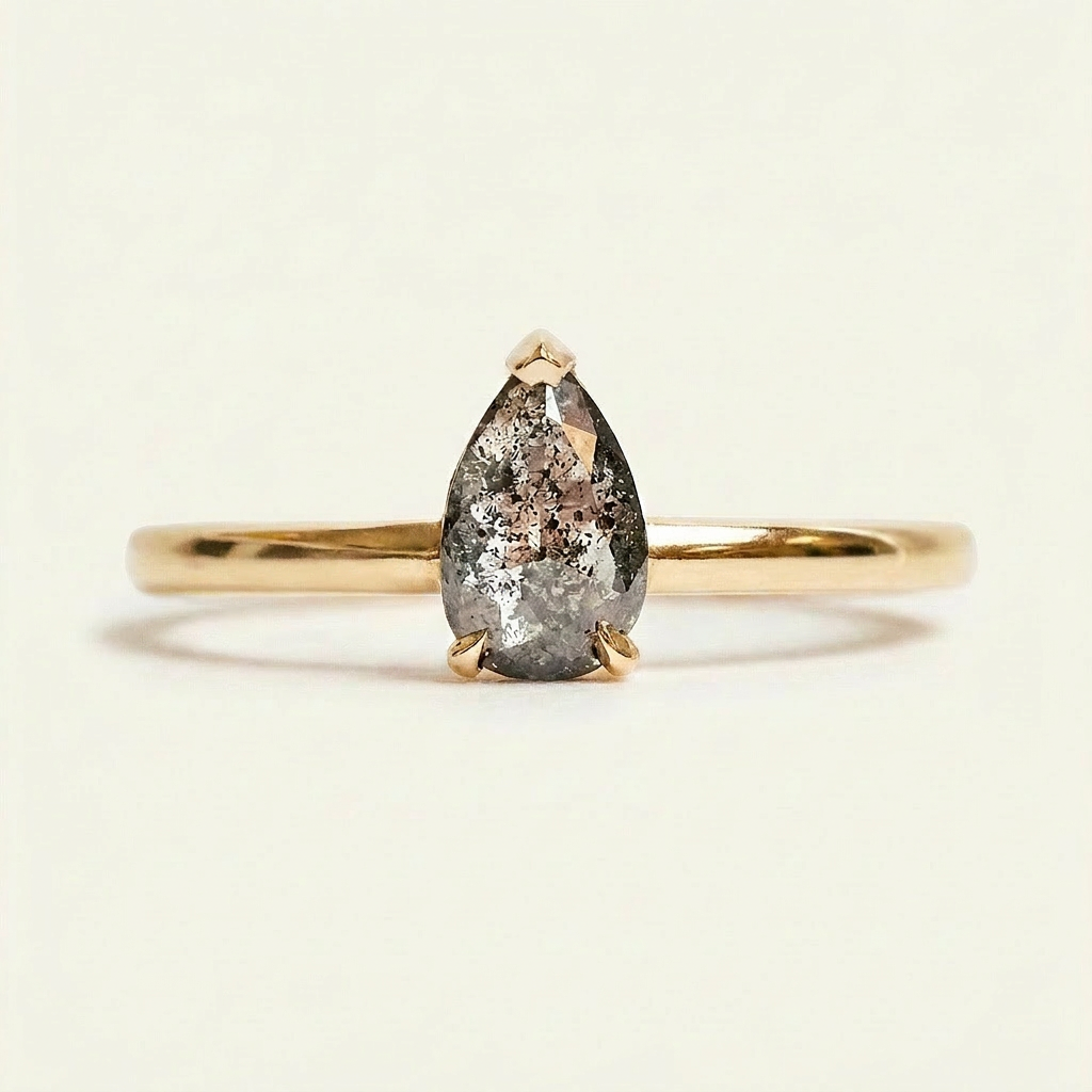 1.75 CT Pear Cut Salt and Pepper Diamond Solitaire Ring (V-Artdeco)