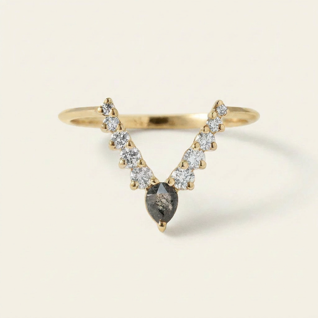 0.48 CT Pear & Round Cut Salt and Pepper Diamond Ring