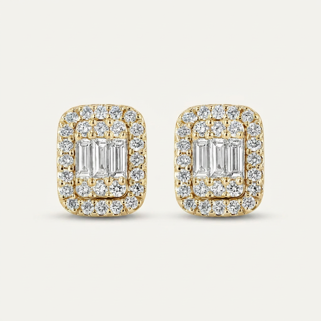 Moissanite 0.93 CT Round & Baguette Cut Diamond Stud Earrings
