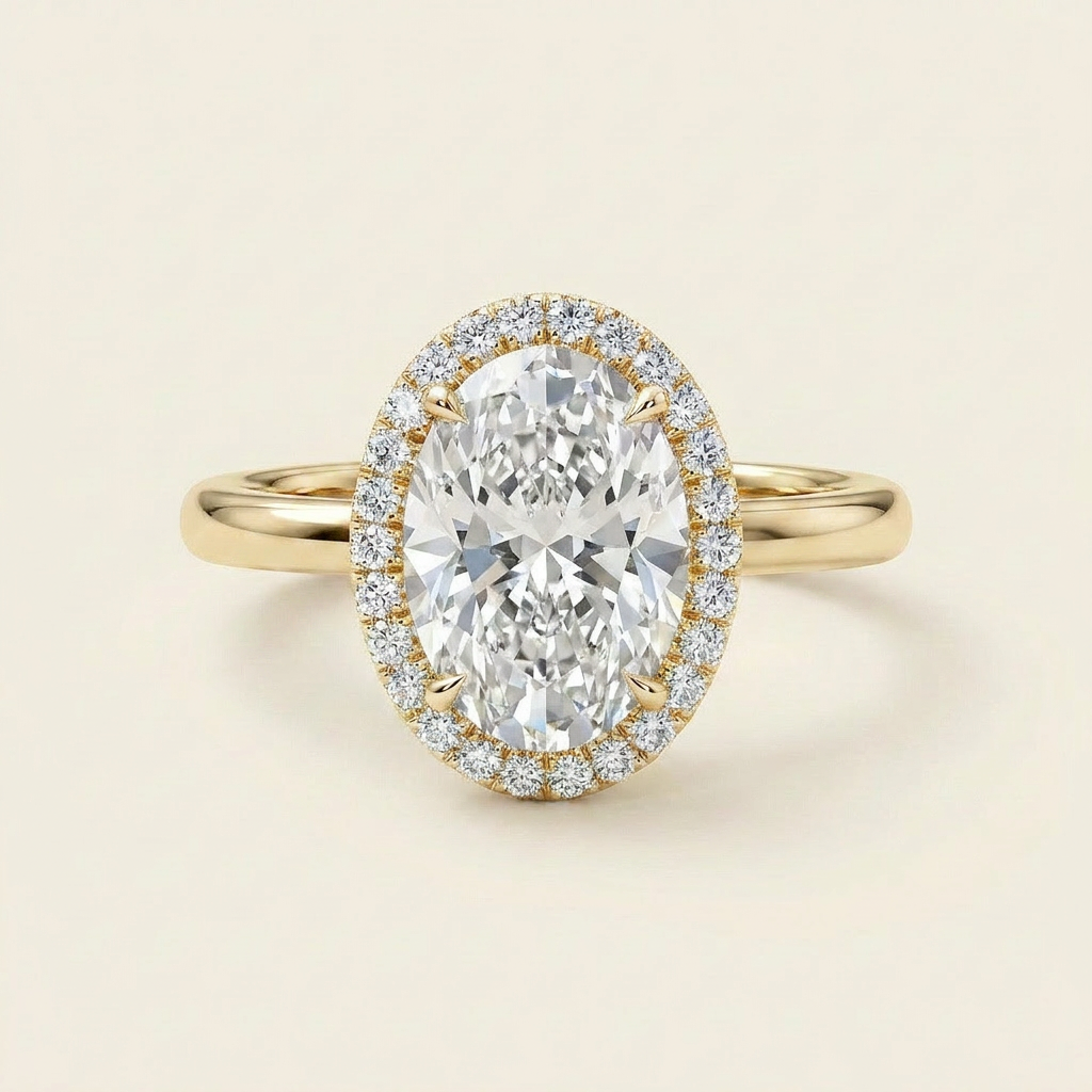 Moissanite 2.60 CT Oval & Round Cut Diamond Halo Ring