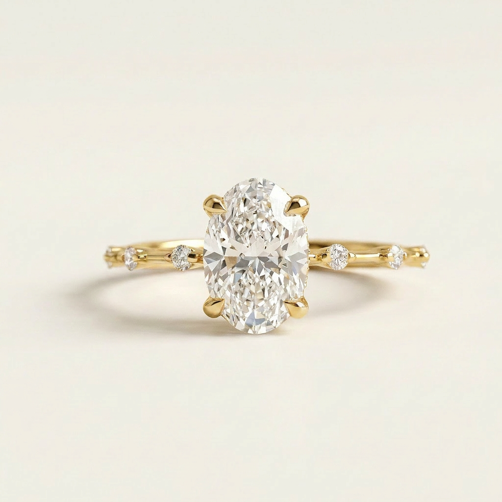 Moissanite 2.80 CT Oval & Round Cut Diamond Solitaire Ring