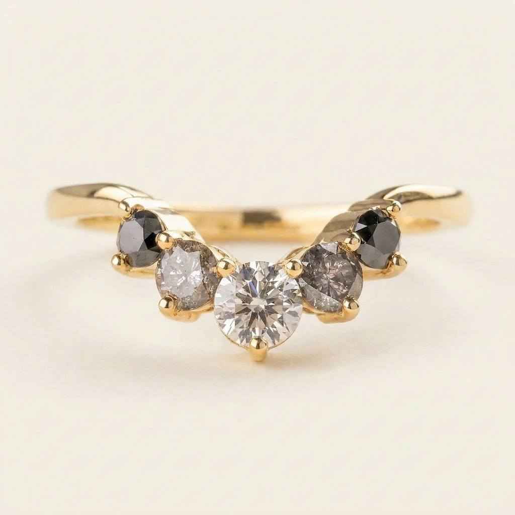 0.49 CT Round Cut Salt and Pepper Diamond Ring