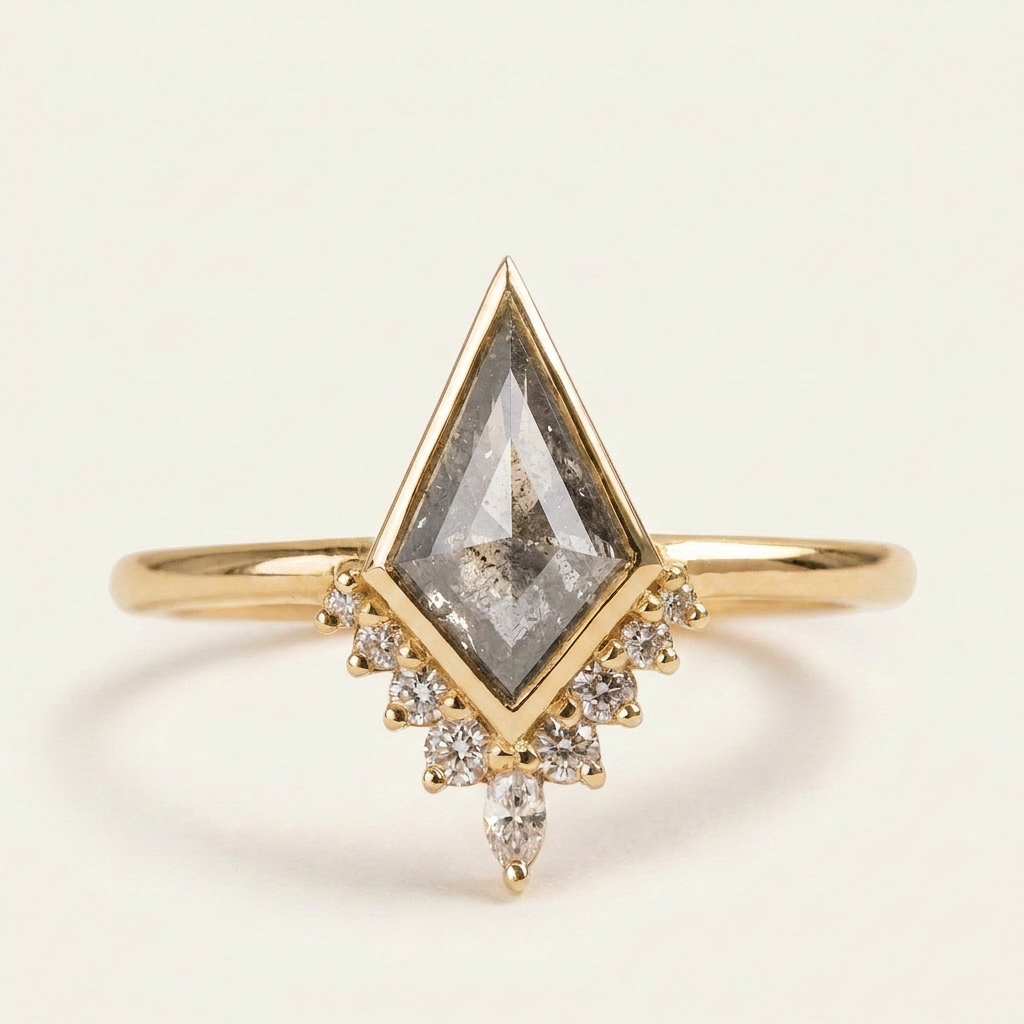 1.70 CT Kite & Round Cut Salt and Pepper Diamond Cluster Ring